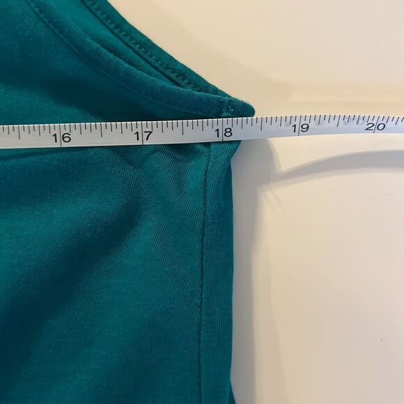 Elle sleeveless blue/green top with ruffled collar and bow. Banded hemline. SZ L - Picture 11 of 12